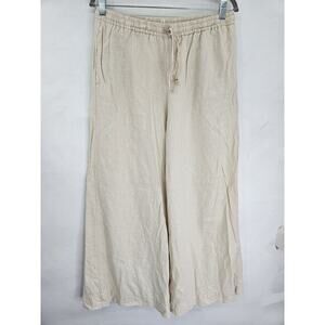 Max Studio London Wide Leg Pants XL Ivory Cropped High Rise Elastic Waist Linen